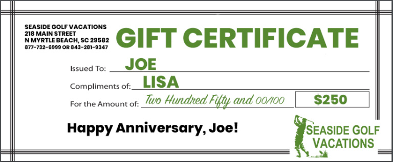 Seaside Golf Vacations Gift Card